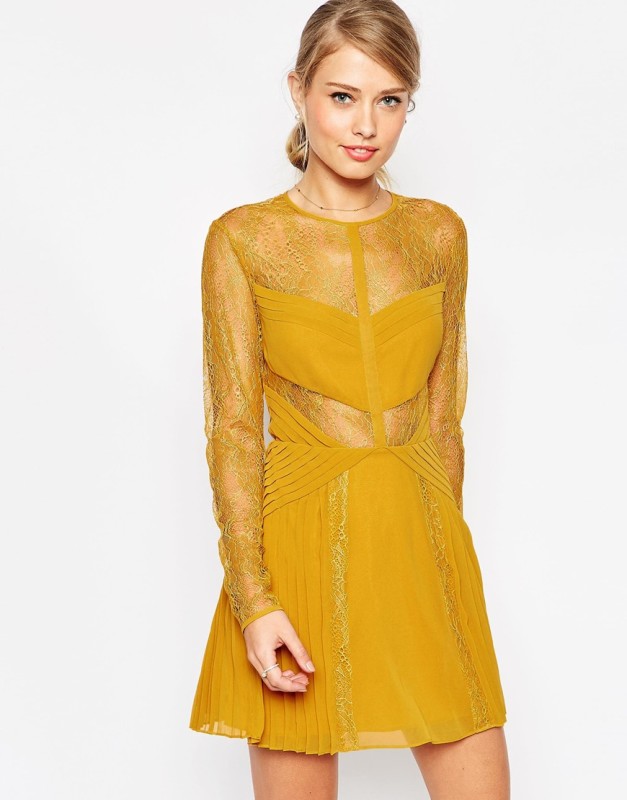 asos lace and pleat detail mini dress
