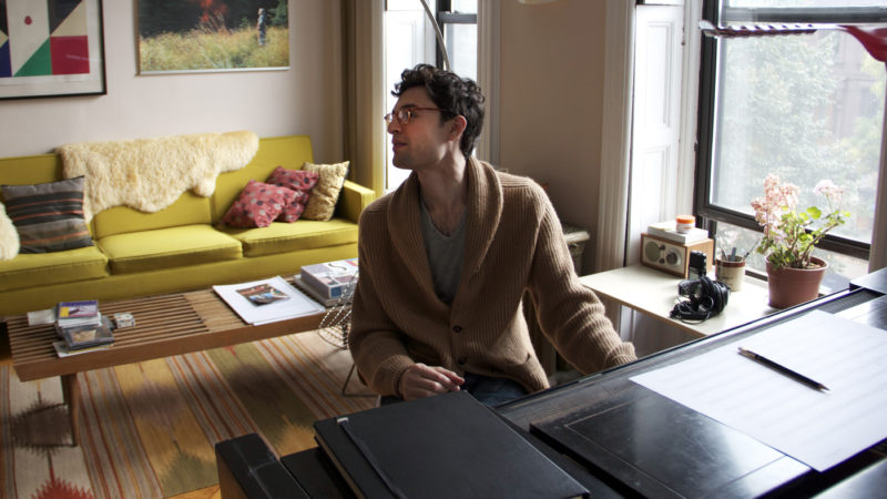 Timo Andres in his studio in Bed-Sty, Brooklyn.