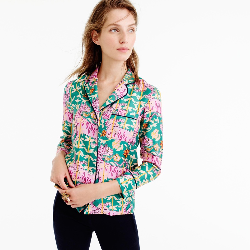 J-Crew-Collection-Drakes-Pajama-Top-Green-Bengal-Tiger